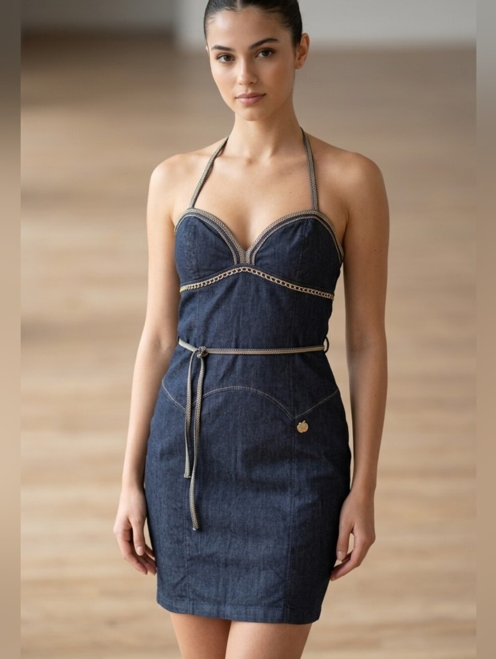 Apple Bottoms Dark Blue Denim Halter Mini Dress